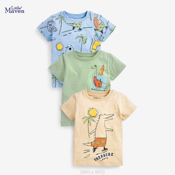 Mã 53029, 53030 áo thun mùa hè mới in họa tiết các con vật của Little Maven cho bé trai