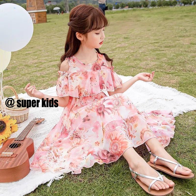 SUPER KIDS Đầm Công Chúa Vải Voan In Hoa Thời Trang Mùa Hè Cho Bé Gái