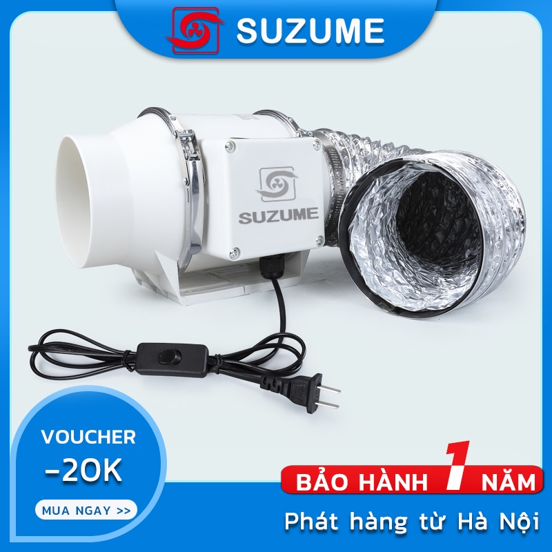SUZUME Quạt thông gió hút mùi đường ống đa năng hiệu suất cao chuyên dùng cho nhà bếp công sở nhà vệ sinh không ồn