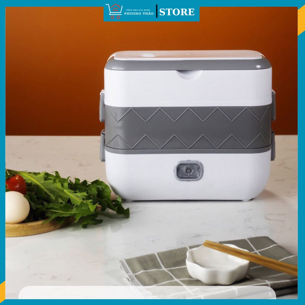 Hộp cơm cắm điện văn phòng 2 tầng 4 bát inox có chức năng giữ nhiệt, hâm nóng và tự nấu chín thức ăn