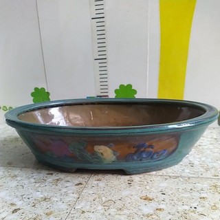 Chậu ovan tài lộc - Ảng thuyền men xanh size lớn