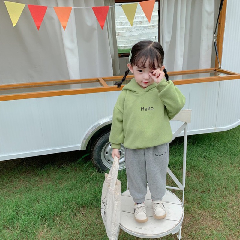 SUPER KIDS Áo Hoodie Màu Trơn In Chữ Phong Cách Hàn Quốc Thời Trang Thu Đông Cho Bé Trai Và Gái quần áo trẻ em