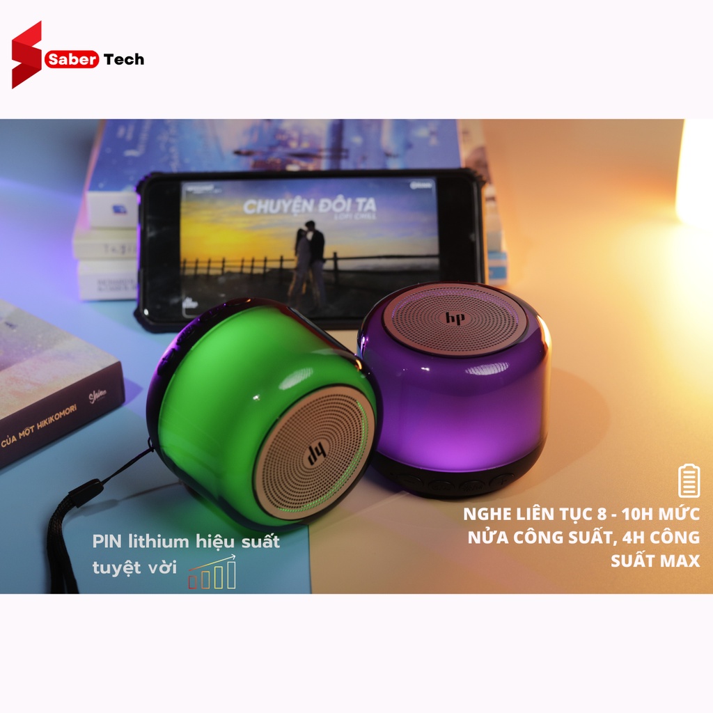 Loa bluetooth mini đèn LED RGB 360 độ, kết nối không dây HP S02, âm thanh HIFI, trong trẻo bass mạnh pin trâu thẻ nhớ