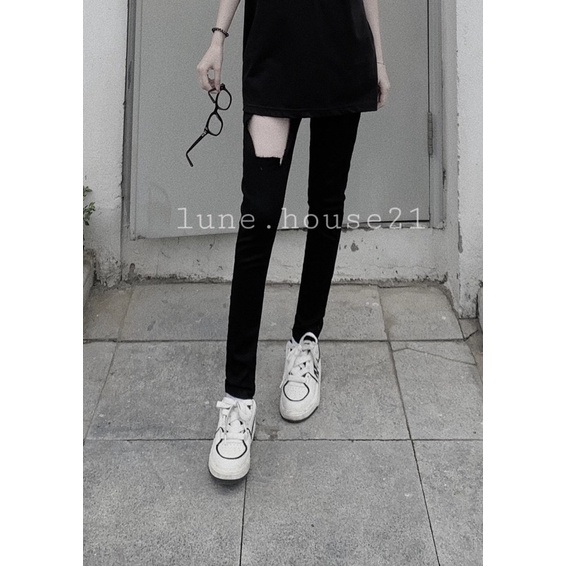 quần jean đen rách vuông to ( ảnh thật chính chủ ) | BigBuy360 - bigbuy360.vn
