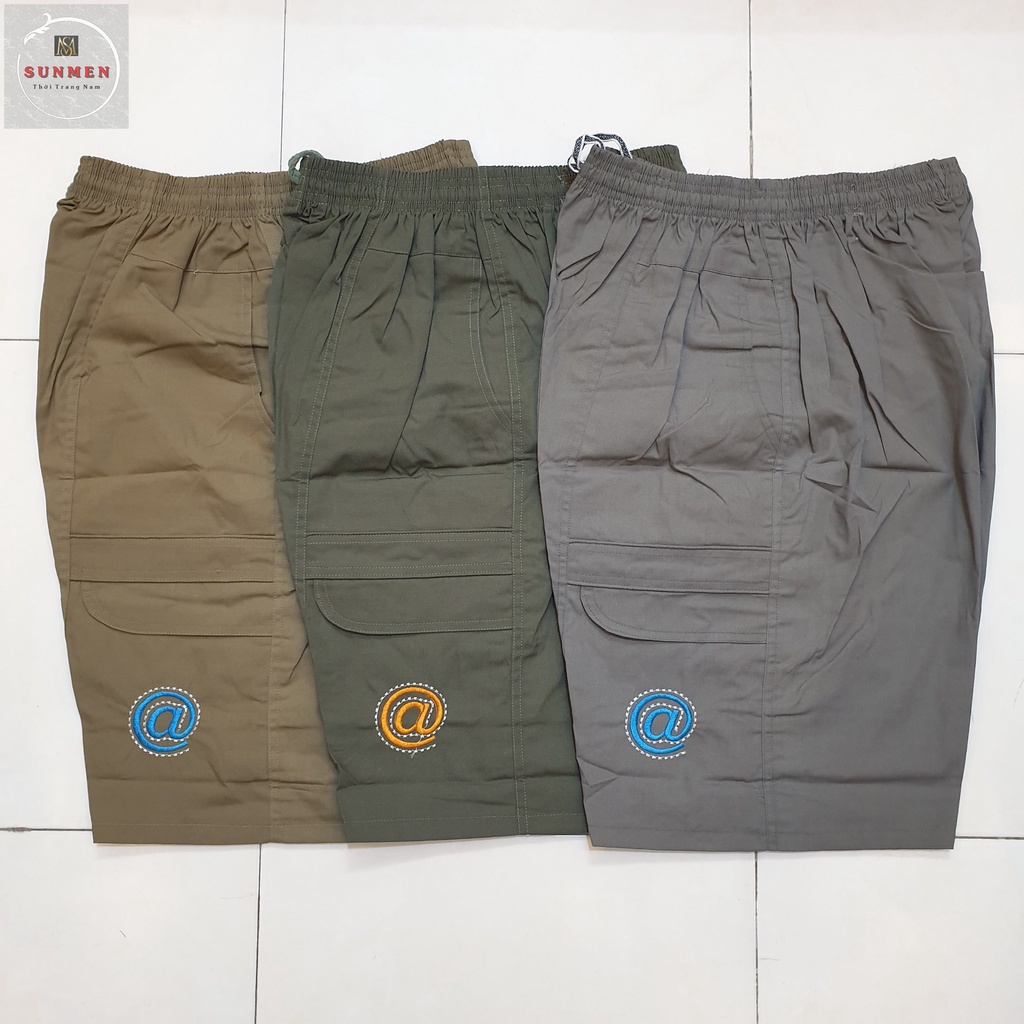 Quần short túi hộp nam lửng chất vải Si châu giang lưng thun co giãn from rộng rãi túi hộp khóa kéo