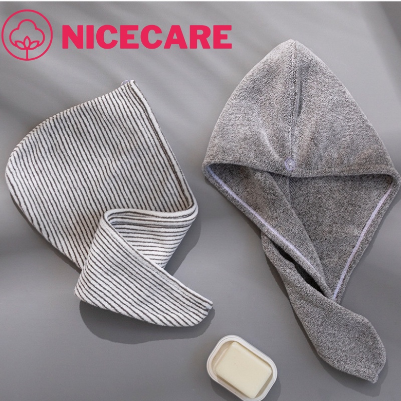 Mũ Tắm Mũ Lau Tóc Sợi Tre Chính Hãng NICECARE Cao Cấp - Khăn Lau Tóc Khăn Gội Đầu Thấm Hút Tốt, Tiện Lợi