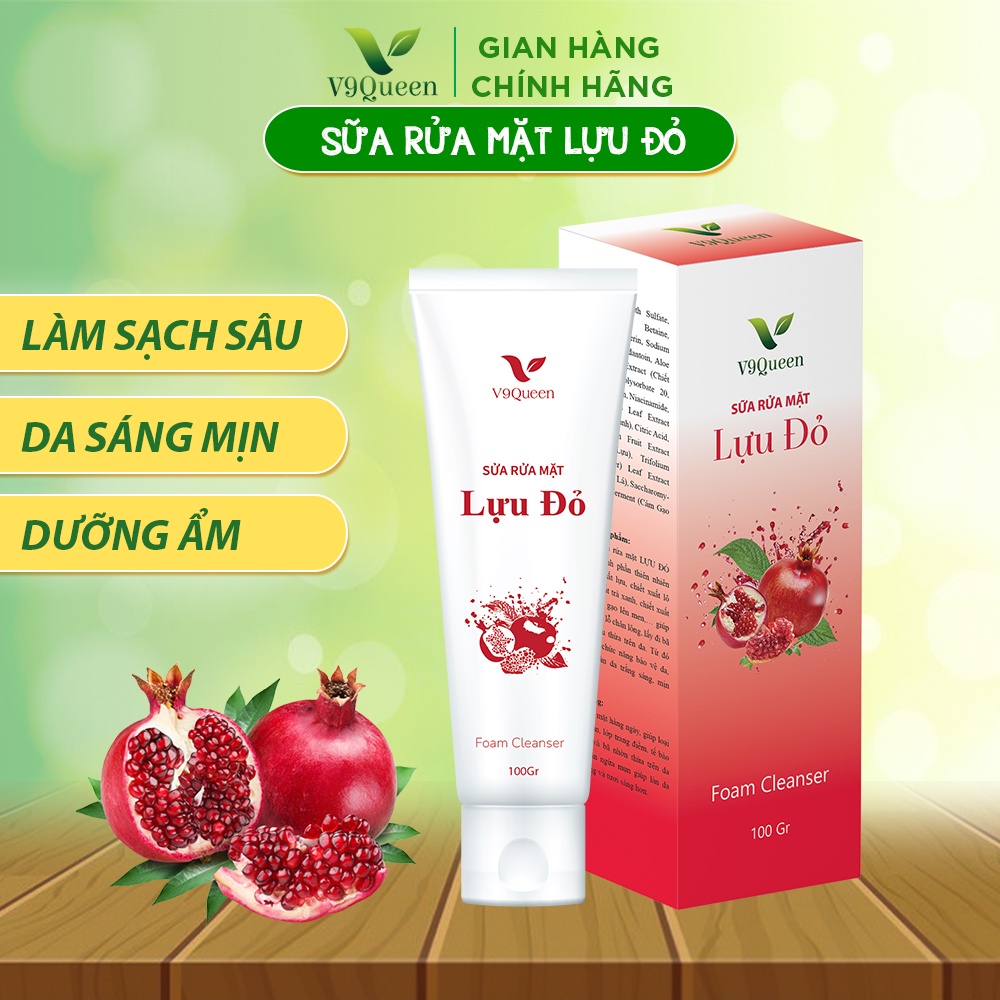 Sữa rửa mặt làm sáng da và dưỡng ẩm V9Queen, chiết xuất lựu đỏ làm sạch sâu 50g - 100g