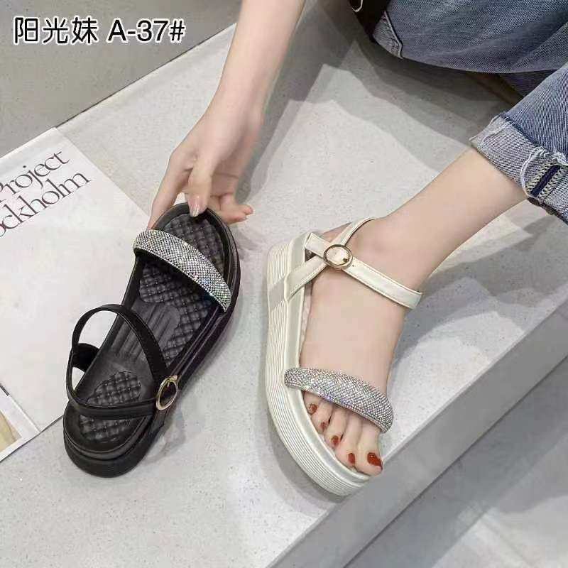 Dép 2 Quai Ngang Nữ Đế Độn Đính Đá Cao Cấp