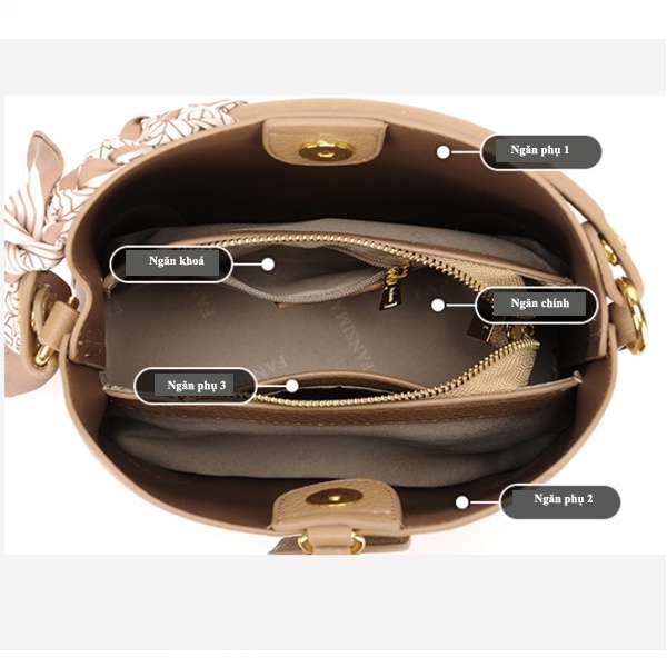 Túi xách nữ FANSIMAN chính hãng kèm dây lụa, kiểu túi messenger cầm tay, đeo vai da sang trọng FSH106