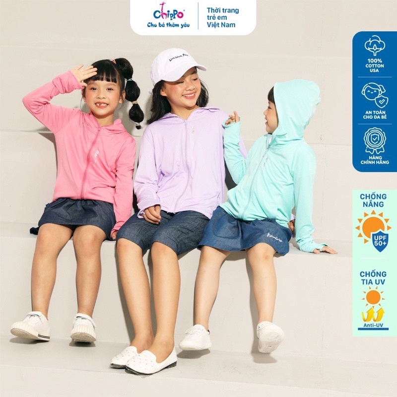 Áo khoác, áo chống nắng có nón Chippo chất thông hơi cho bé trai bé gái