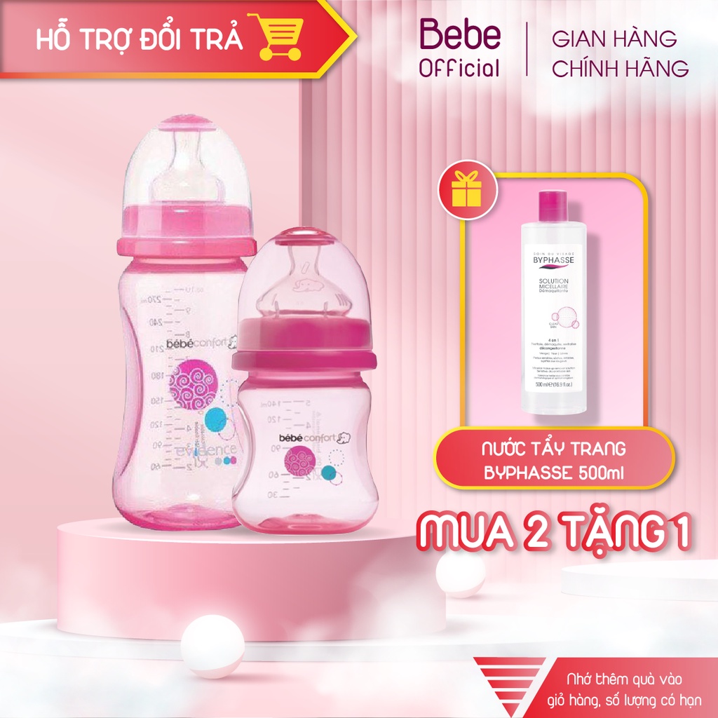 Bình sữa nhựa cổ rộng cho bé BebeConfort Evidence an toàn 140ml & 270ml