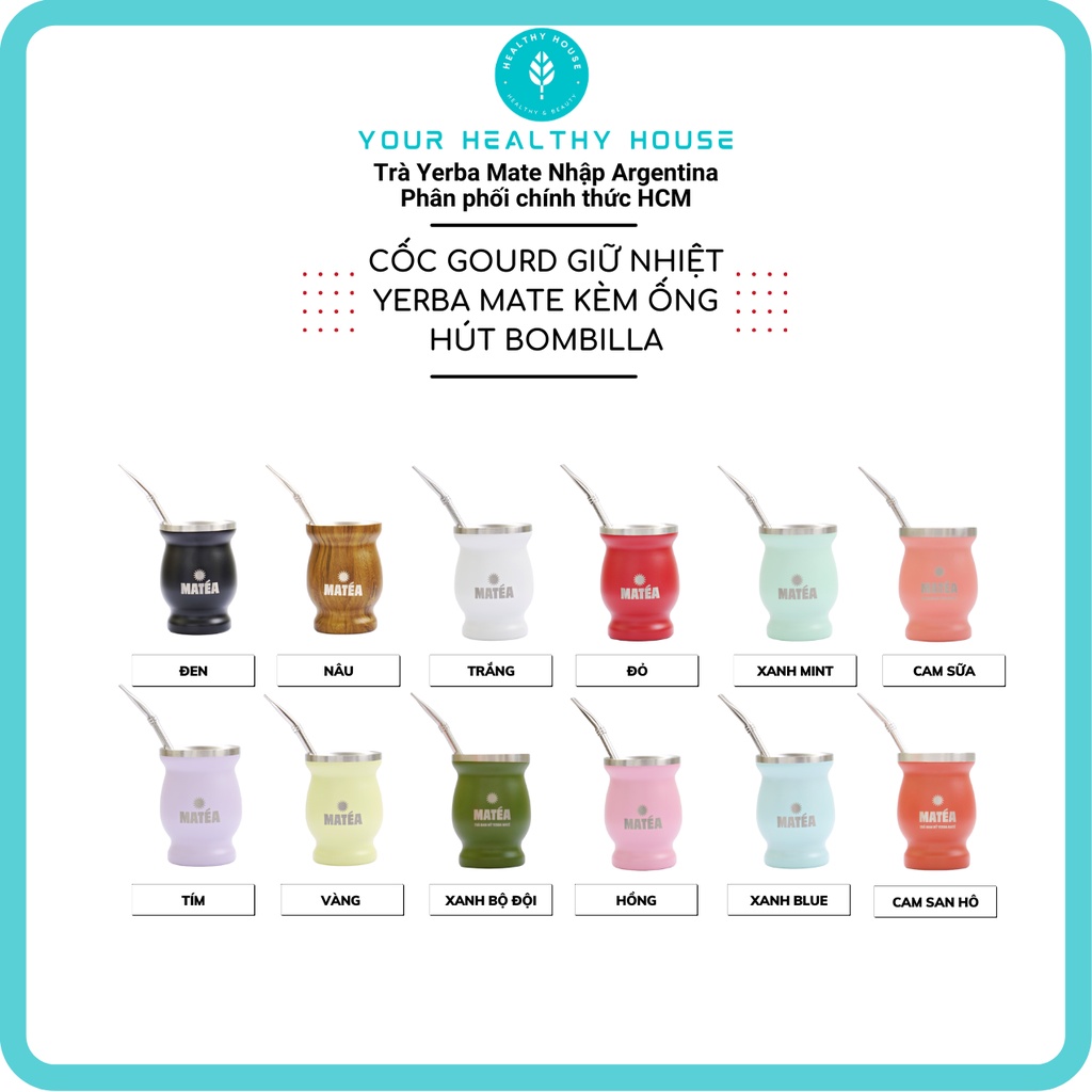 Cốc Trà Yerba Mate/Bombilla Truyền Thống chuẩn Argentina. Dùng pha uống trà xưa người dân Argentina