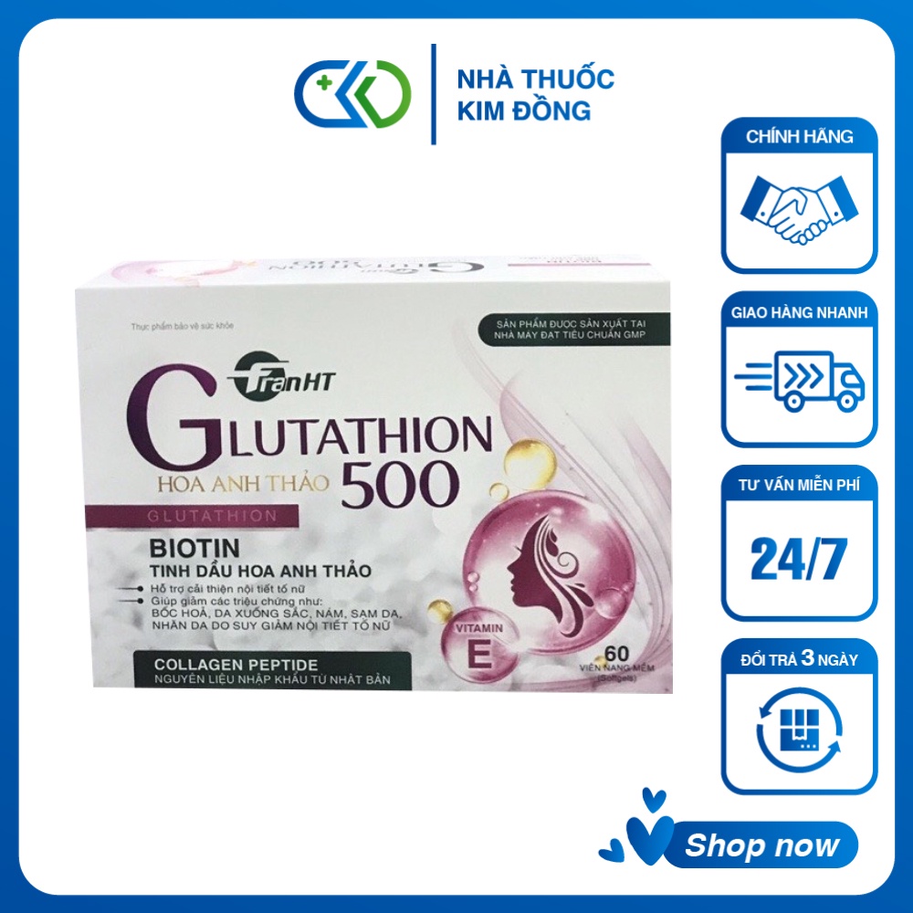 Glutathion Tinh Dầu Hoa Anh Thảo 500mg - Cải thiện Nám, Tàn Nhang, Sạm Da, Suy Giảm Nội Tiết