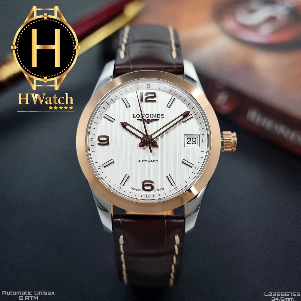 Đồng Hồ Unisex Longines Automatic LN - L23855763 Dây Da Vỏ Vàng 18k Mặt Trắng Sapphire
