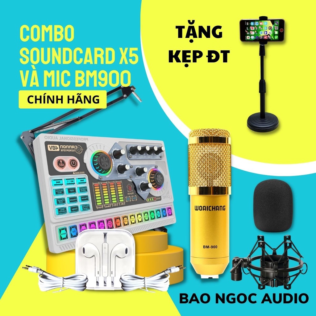 Mic Thu Âm | Micro Livestream Sound Card X5 & Mic BM900 Chính Hãng, Cho Thu Âm Hát Livestream Điện Thoại Chuyên Nghiệp