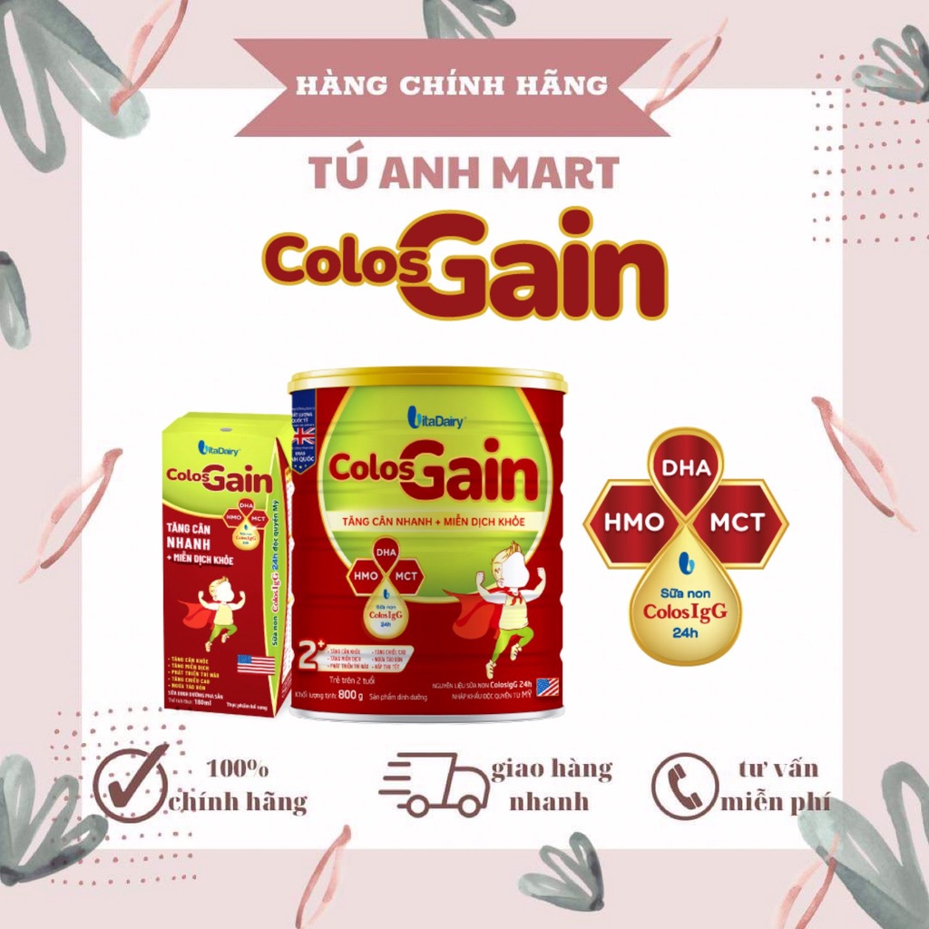 Sữa bột cho bé Colos Gain tăng cân nhanh, miễn dịch khỏe, 0-12 tháng, 1-10 tuổi đủ số, 800 gam, hàng chính hãng