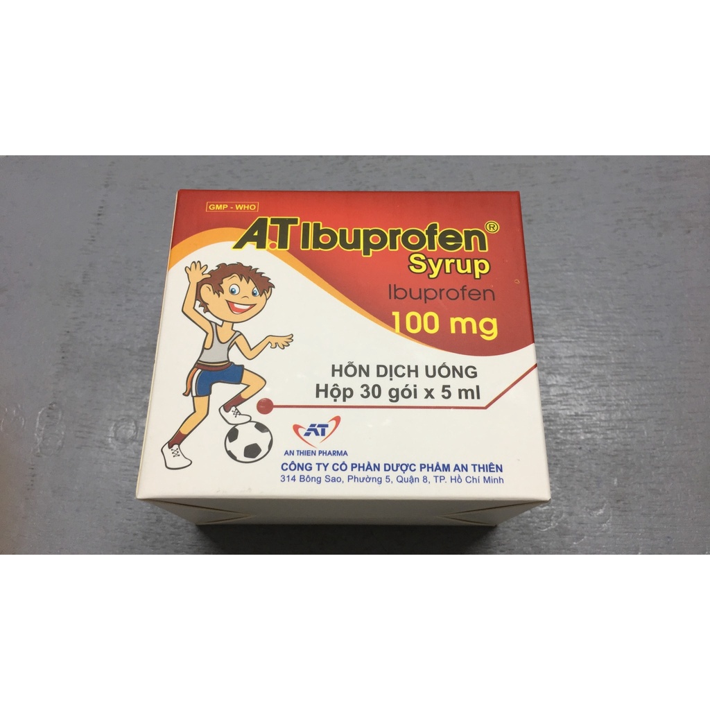 A.T Ibuprofen Syrup 100mg hộp 30 gói x 5ml An Thiên