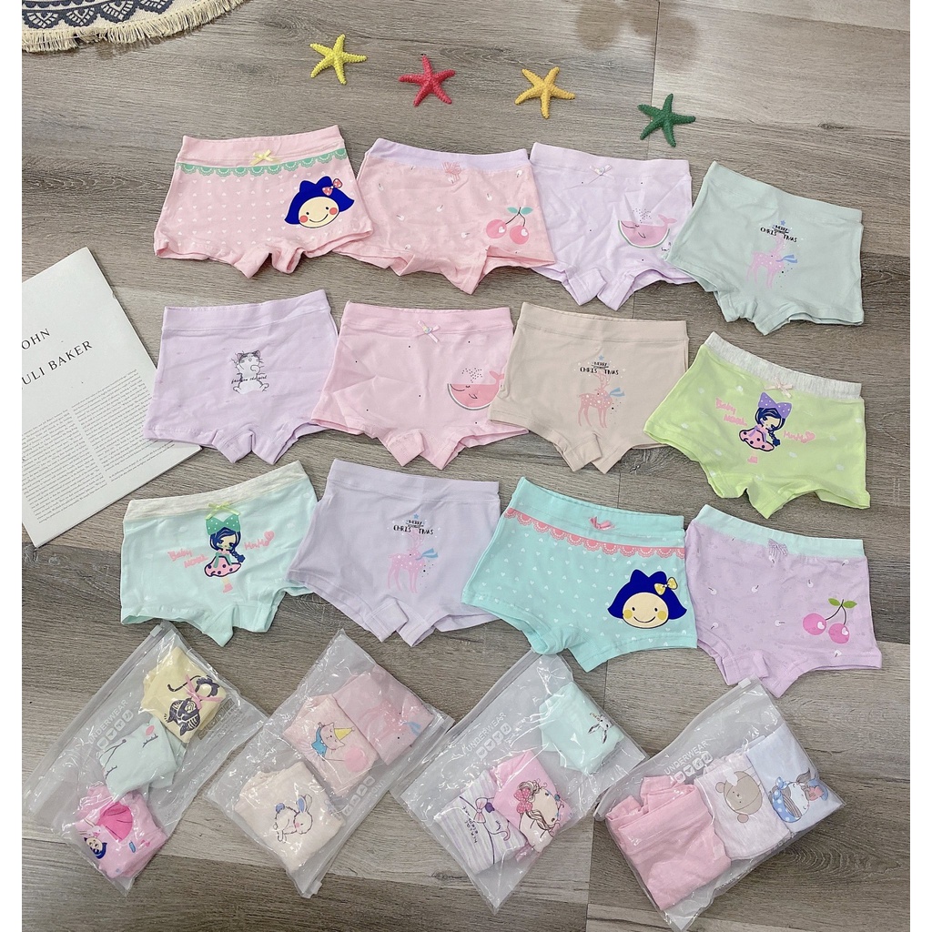 Set 3 quần chip bé gái chất cotton cao cấp cho  bé từ 8-30kg