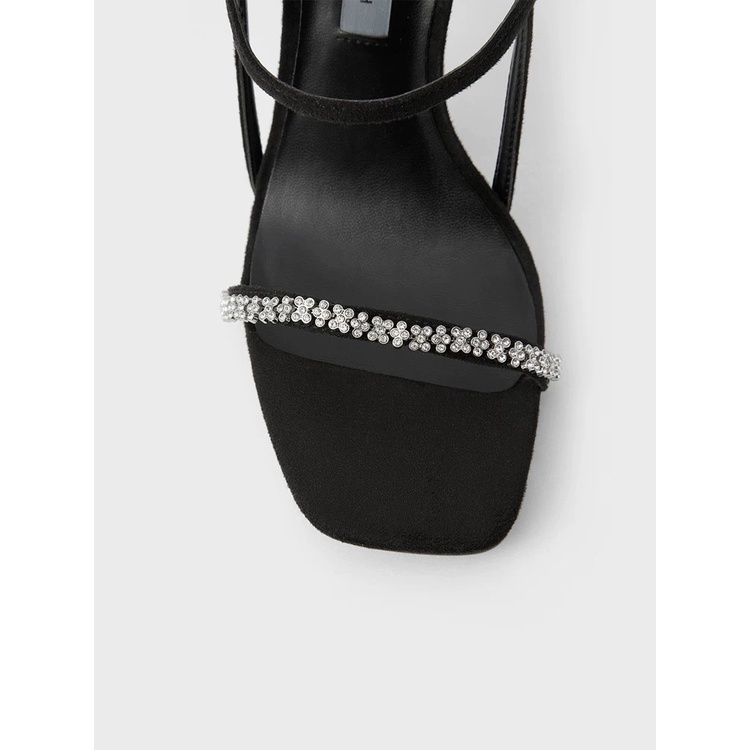 Giày Cnk Xuất Dư FullBox, sandal cao gót nữ quai ngang đính đá gót nhọn cao 9p