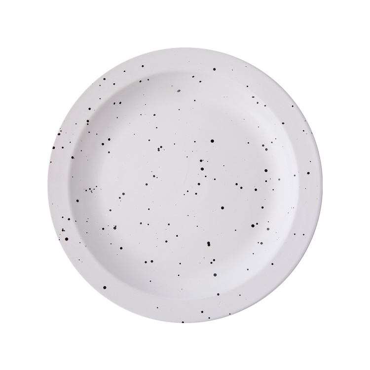 Đĩa salad sứ ReedHOME tráng men màu trắng chấm đen dùng được lò vi sóng