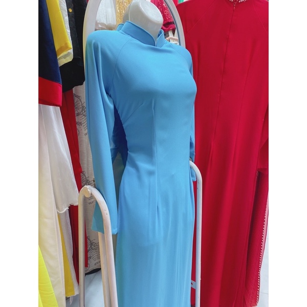 27T2.14 Áo dài xanh dương cổ truyền thống tay dài