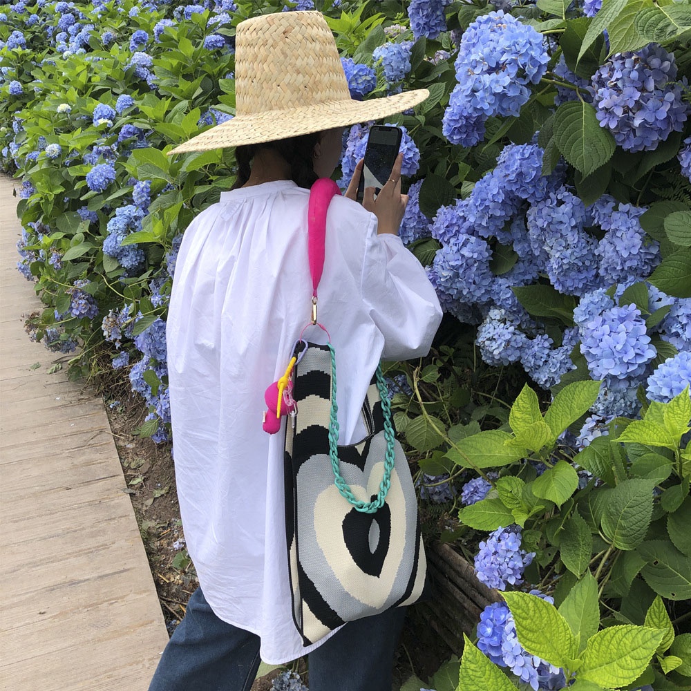 Túi Xách Đeo Vai Dệt Kim Màu Hồng Đa Năng