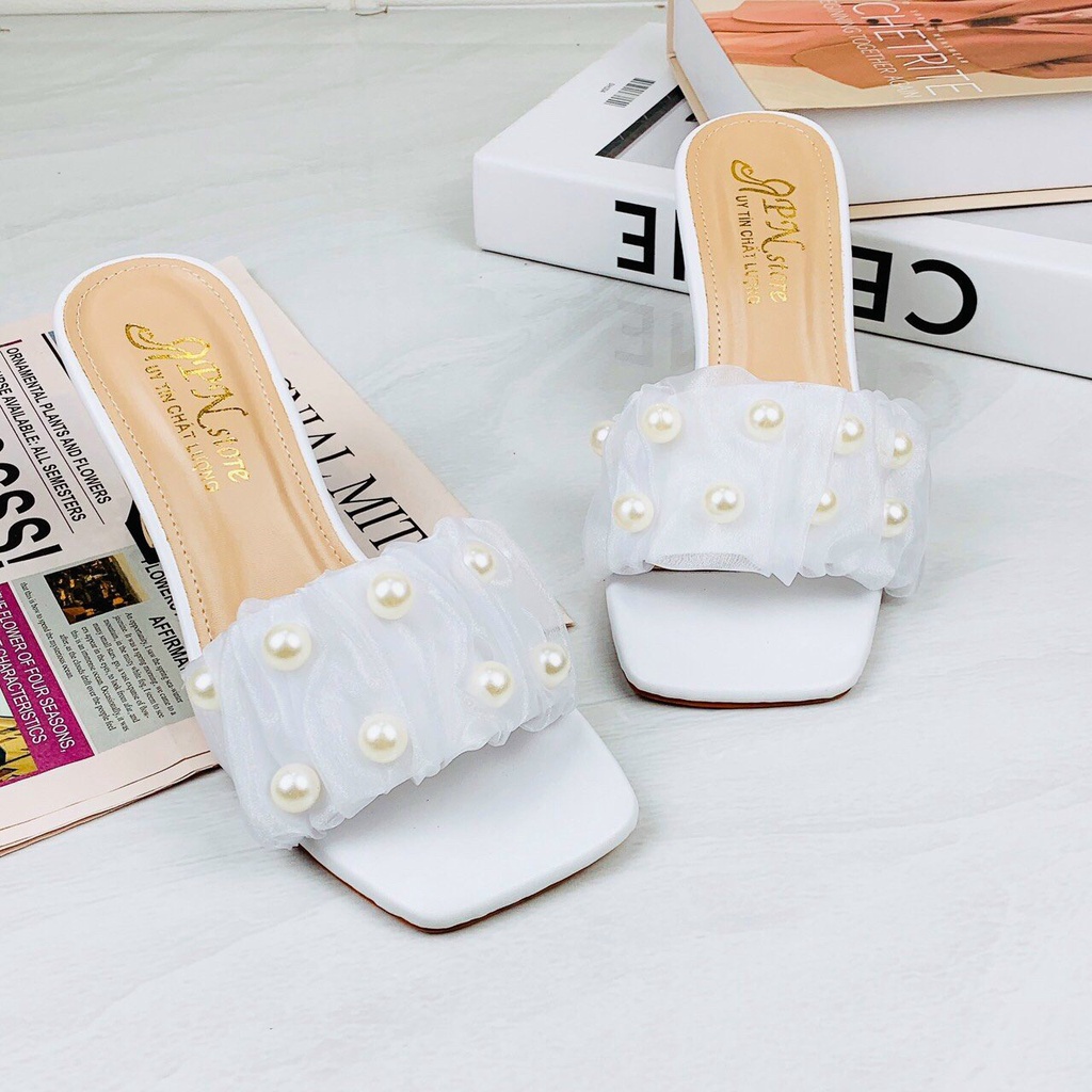 Giày cao gót 7p quai ngang đính ngọc cực sang chảnh tôn chân phái đẹp