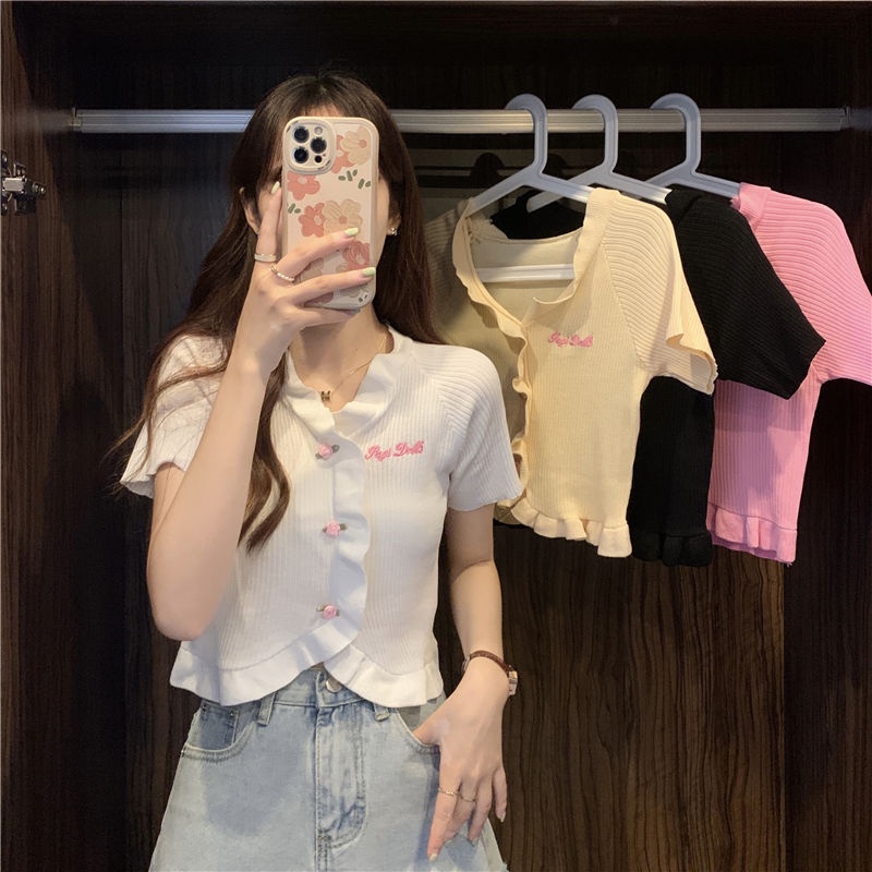 COZOK Áo Kiểu Tay Ngắn Phối Ren Thời Trang Cho Nữ