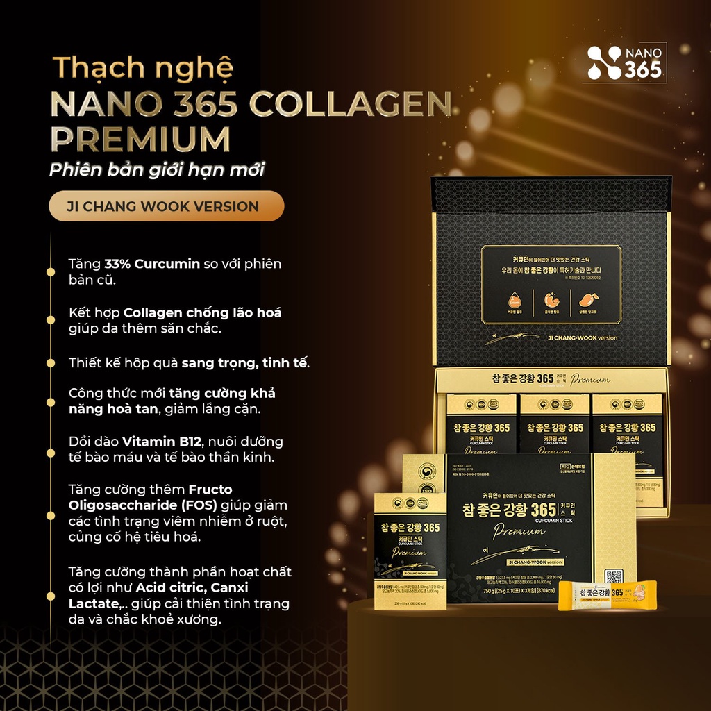 [BẢN NÂNG CẤP] Thạch Nghệ Nano Curcumin 365 Collagen Premium Hộp lớn 30 thanh và Hộp nhỏ 10 thanh