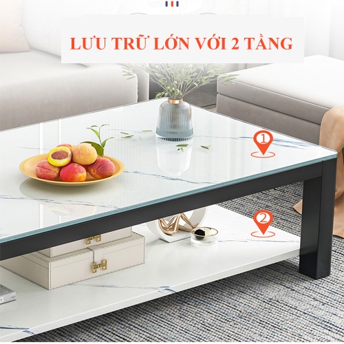 Bàn Trà Sofa Phòng Khách Phong Cách Hiện Đại 2 Tầng Mặt Gỗ Họa Tiết Vân Đá Cẩm Thạch | BigBuy360 - bigbuy360.vn