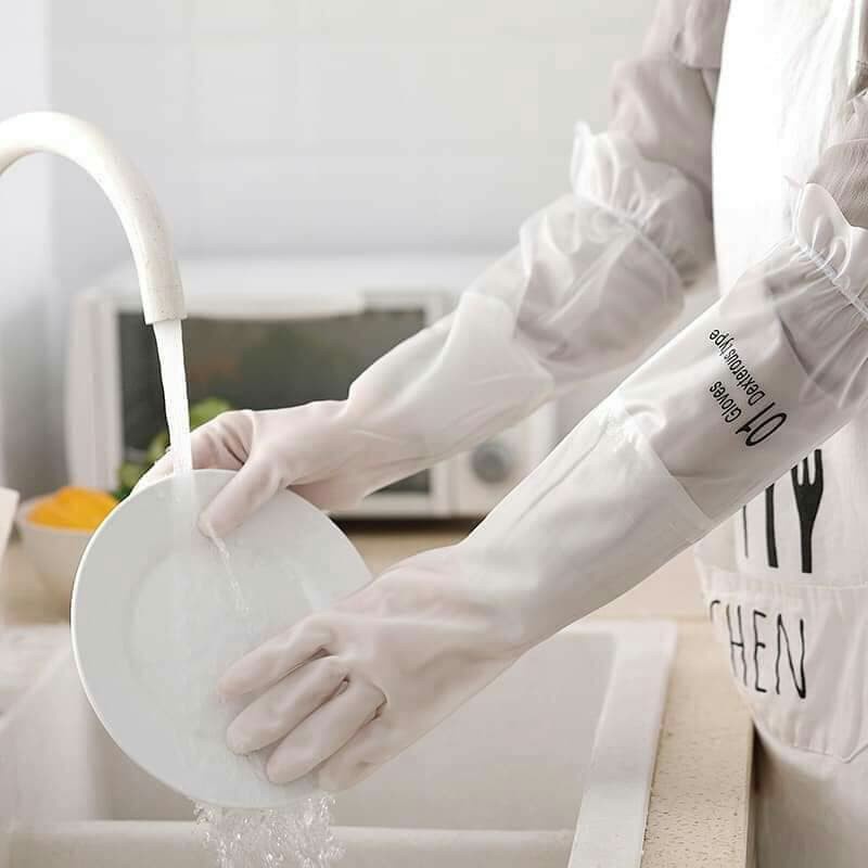 Găng Tay Rửa Chén Bát Cổ Cao Siêu Dai Bền Chắc Có Chun Chống Tụt Chống Nước MỚI K018