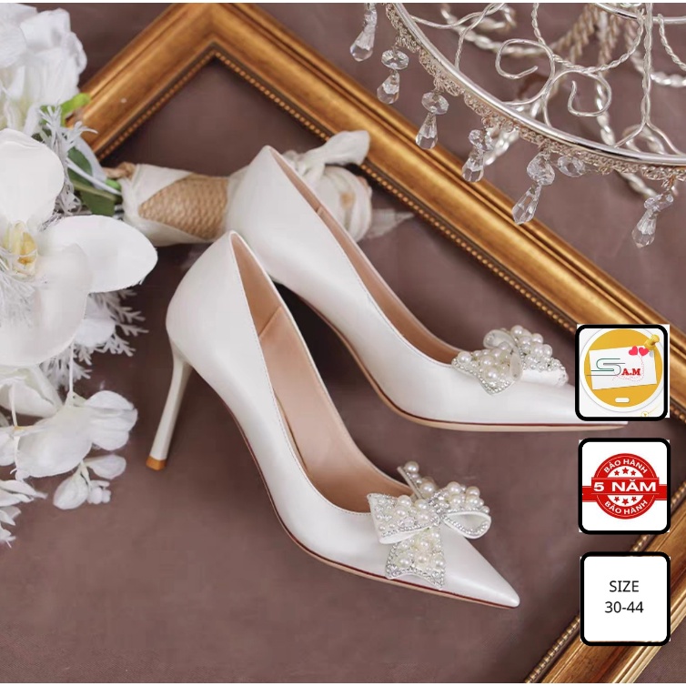 Giày bít mũi cao gót bigsize, gót nhọn có đính nơ full size 30-44, Sam