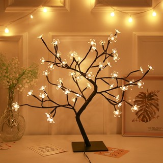 [24/36/48 bông] Cây Đèn Led Hoa Mai, Hoa Anh Đào Để Bàn Trang Trí Tết, Decor Phòng Ngủ, Phòng Khách Lung Linh Sang Trọng