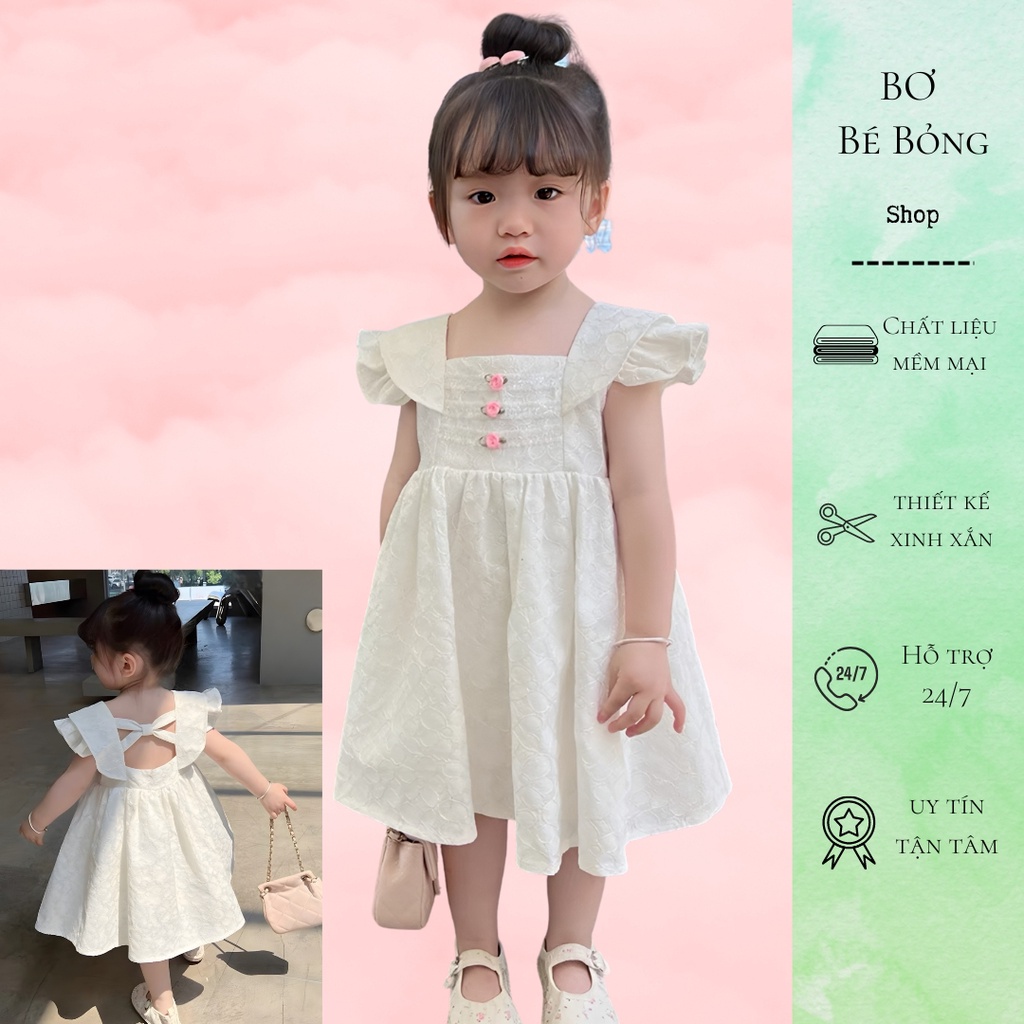 Váy Công Chúa Trắng, Đầm Tiểu Thư Ren Mềm Trắng Cho Bé Gái 7-30 kg Đi tiệc. Bơ Bé Bỏng.