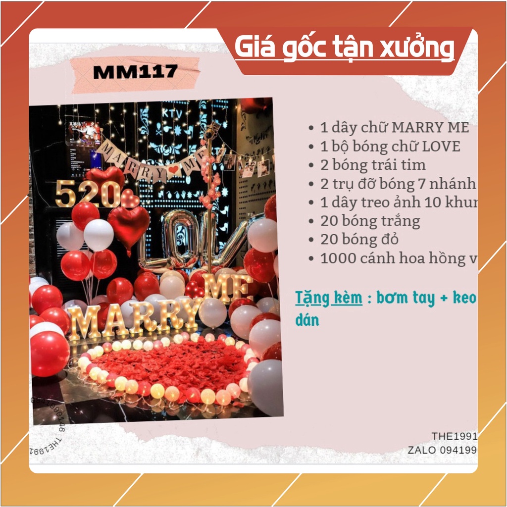 Phụ kiện trang trí cầu hôn, set trang trí cầu hôn, bong bóng trang trí tiệc cầu hôn, đèn marry me