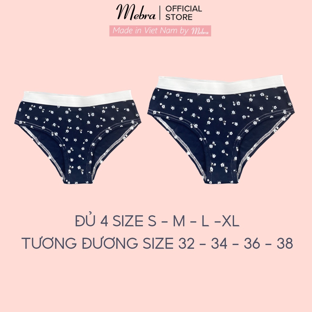 Bộ đồ lót Bikini nữ cotton gân co giãn xanh đen hoạ tiết hoa nhí xinh xắn mùa hè không gọng mút mỏng tháo rời Mebra A063 | BigBuy360 - bigbuy360.vn