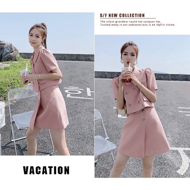 Set áo vest kèm chân váy đắp chéo A (có lót quần) S006, [có size 40-70kg]