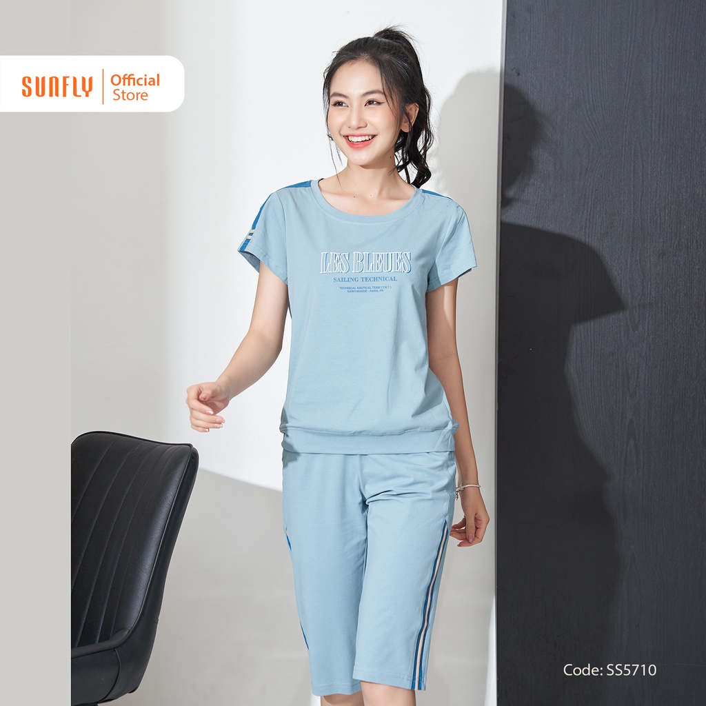 Bộ Đồ Mặc Nhà Thể Thao Nữ Cotton SUNFLY Áo Cộc Quần Ngố SS5710