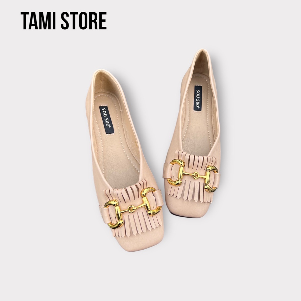 GIÀY BÚP BÊ MŨI VUÔNG QUAI XÍCH PHỐI TUA QUẢNG CHÂU CAO CẤP