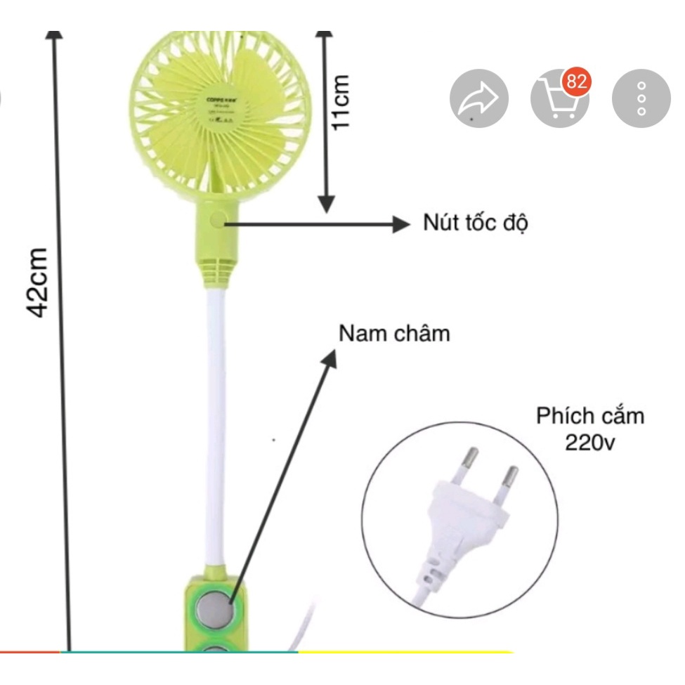 2 cái quạt gắn máy may, quạt treo bàn (có nam châm gắn linh hoạt)