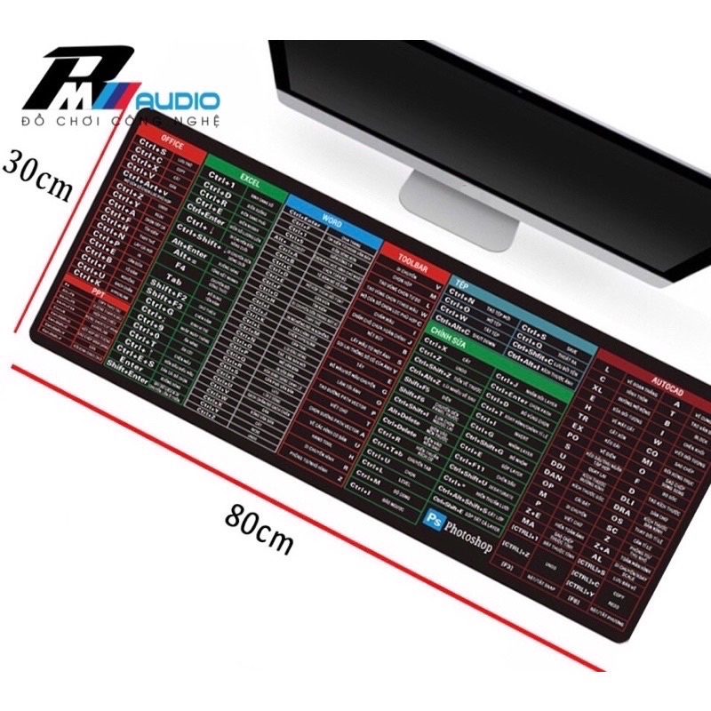 Lót Chuột Phím Tắt Văn Phòng Cao Cấp kích thước 80x30x0,2cm.21x26x0,2cm.Tiếng Việt Kết Hợp Bàn Di Chuột-BMVAUDIO