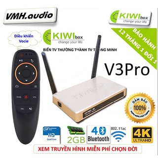 Android tv box kiwibox v3 pro điều khiển voice ram 2g rom 8g bluetooth xem tv miễn phí - hàng chính hãng