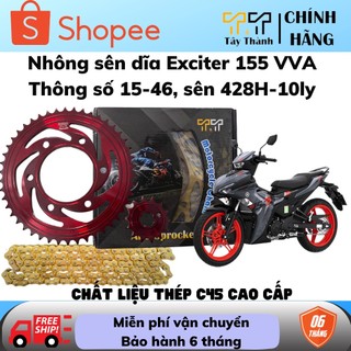 Nhông sên dĩa Exciter 155 - màu đỏ, thông số 46T-15T, xuất xứ Thái Lan, bảo hành 6 tháng - Tây Thành Shop