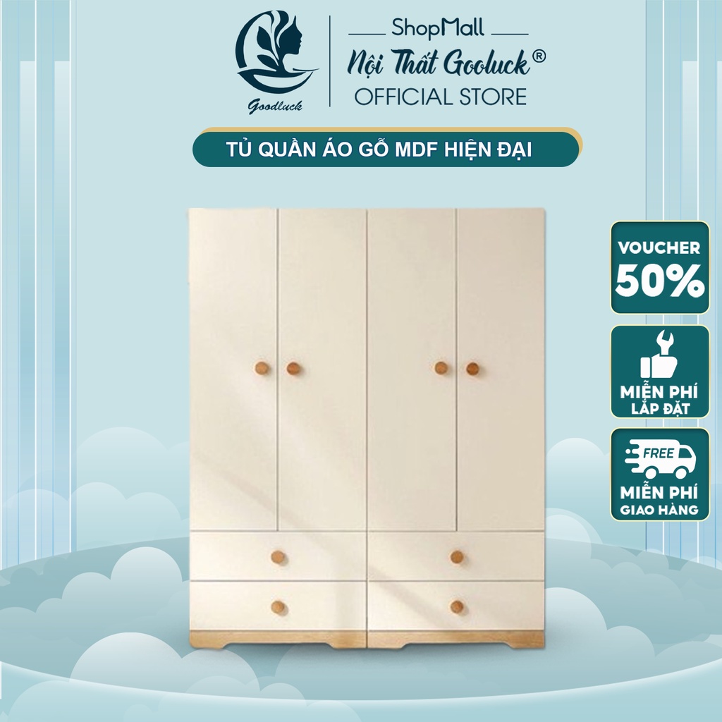 Tủ Quần Áo Đa Ngăn Goodluck màu vân gỗ phối trắng QAM004