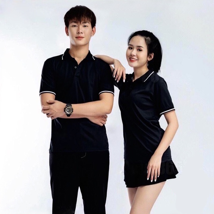 Áo thun polo nữ vải cá sấu phối sọc viền tay cổ