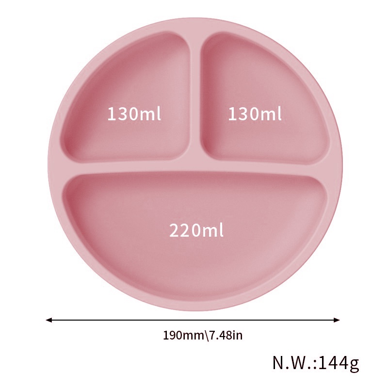 Khuôn mặt tươi cười Silicone trượt cơ sở, 3 ngăn cho trẻ sơ sinh và trẻ nhỏ ăn khay，Bộ Đĩa Muỗng Nĩa Silicone Cao Cấp Cho Bé