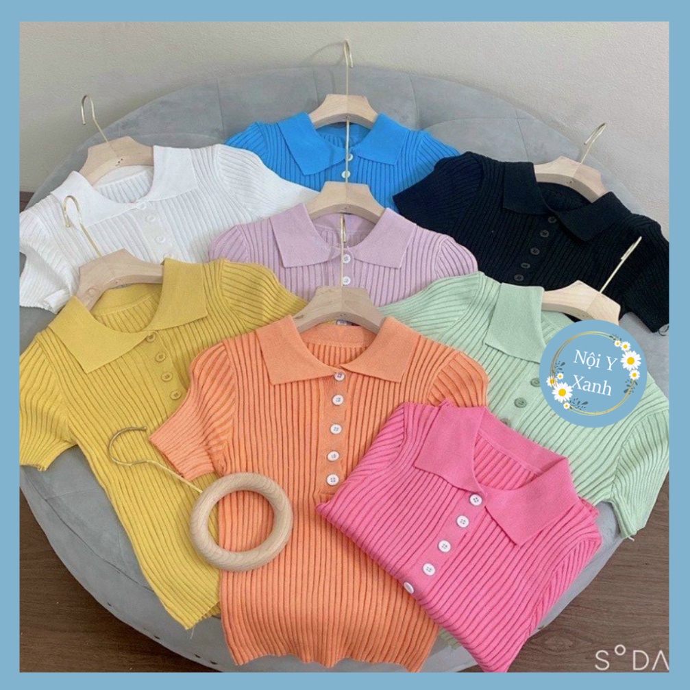 áo thun len nữ ngắn tay chất len tăm mỏng co giãn phong thái tươi trẻ nhiều màu sắc Nội Y Xanh