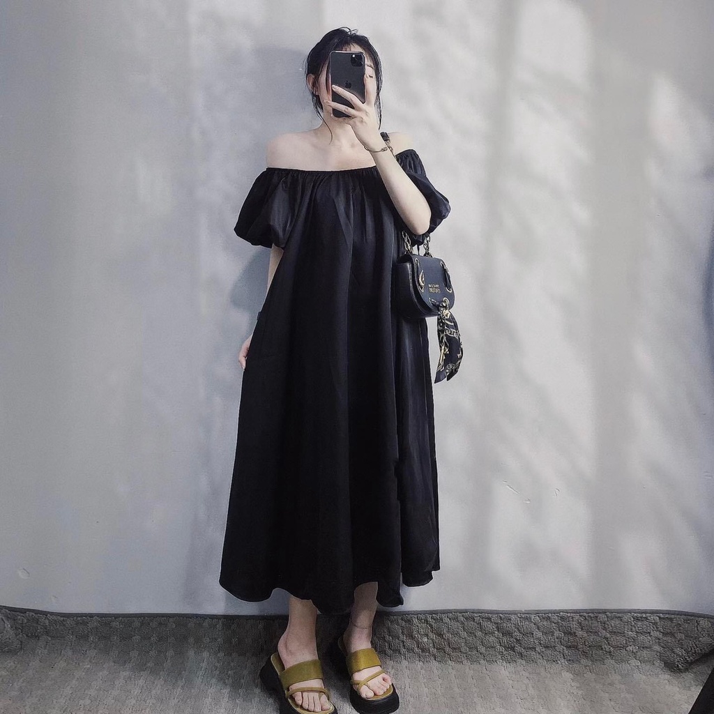 Đầm bigsize form suông trễ vai cột nơ sau xinh xắn ( Thời trang Vicky G - Anitagreen ) HN0323