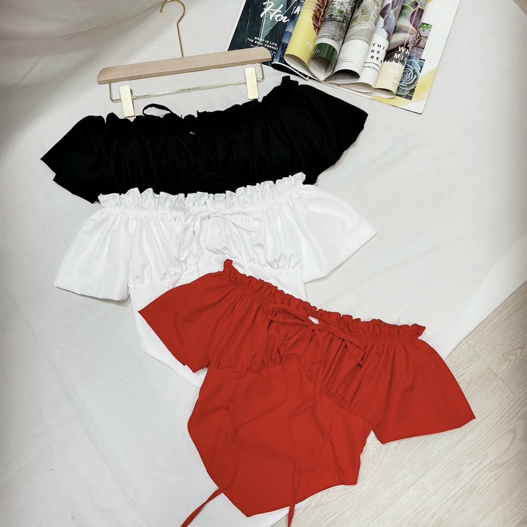 ÁO TRỄ VAI BÈO ĐỎ RƯỢU KHÔNG NGĂN KHÓA LƯNG QUYẾN RŨ, ÁO KIỂU NỮ  RUBY UTRRB