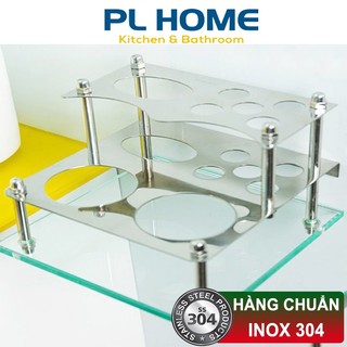 Kệ để bàn chải kem đánh răng XP-LBC03 inox 304 kèm 2 ly thủy tinh